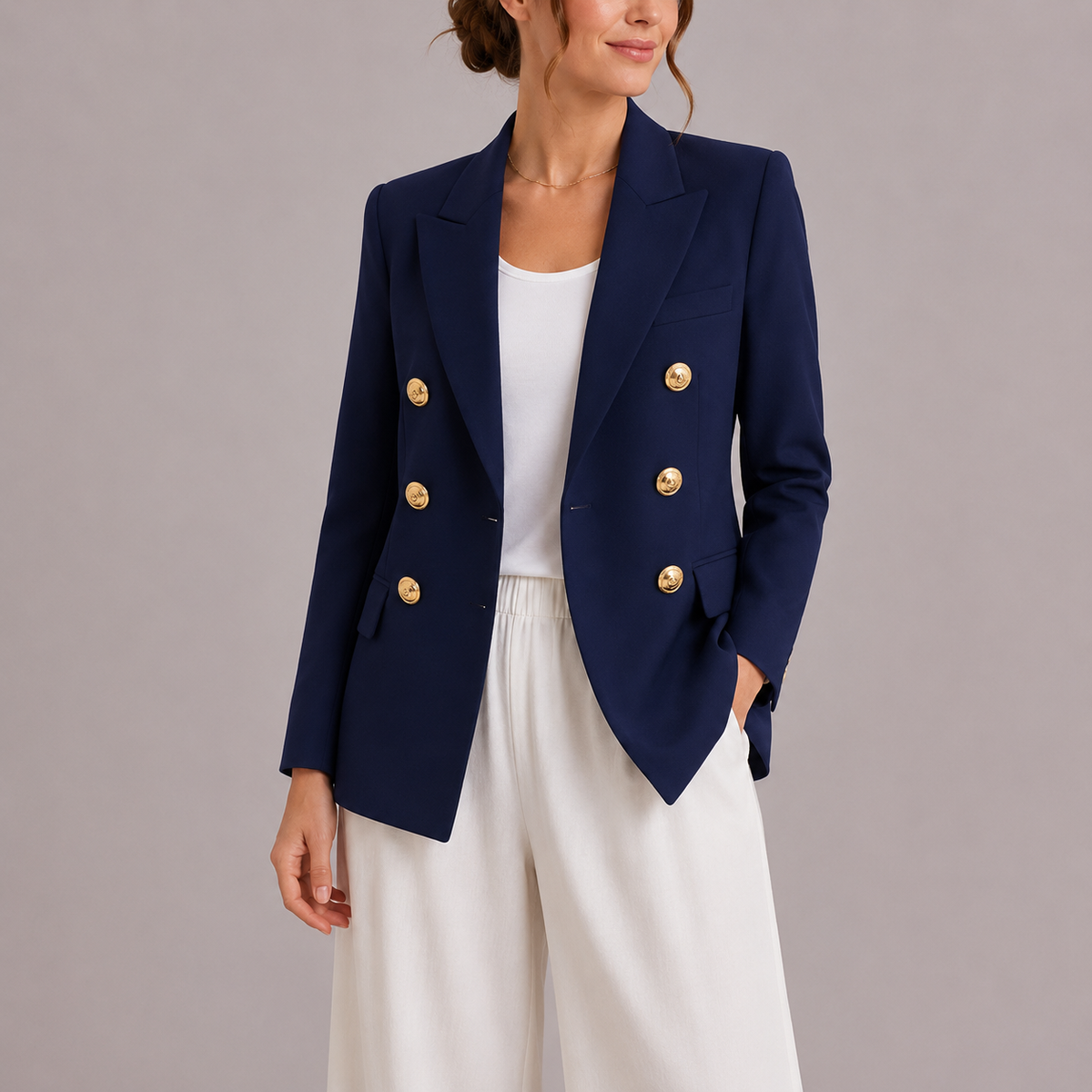 Women's Elegant Double-Breasted Blazer with Gold Buttons – Classic Jacket-Edit Velvet