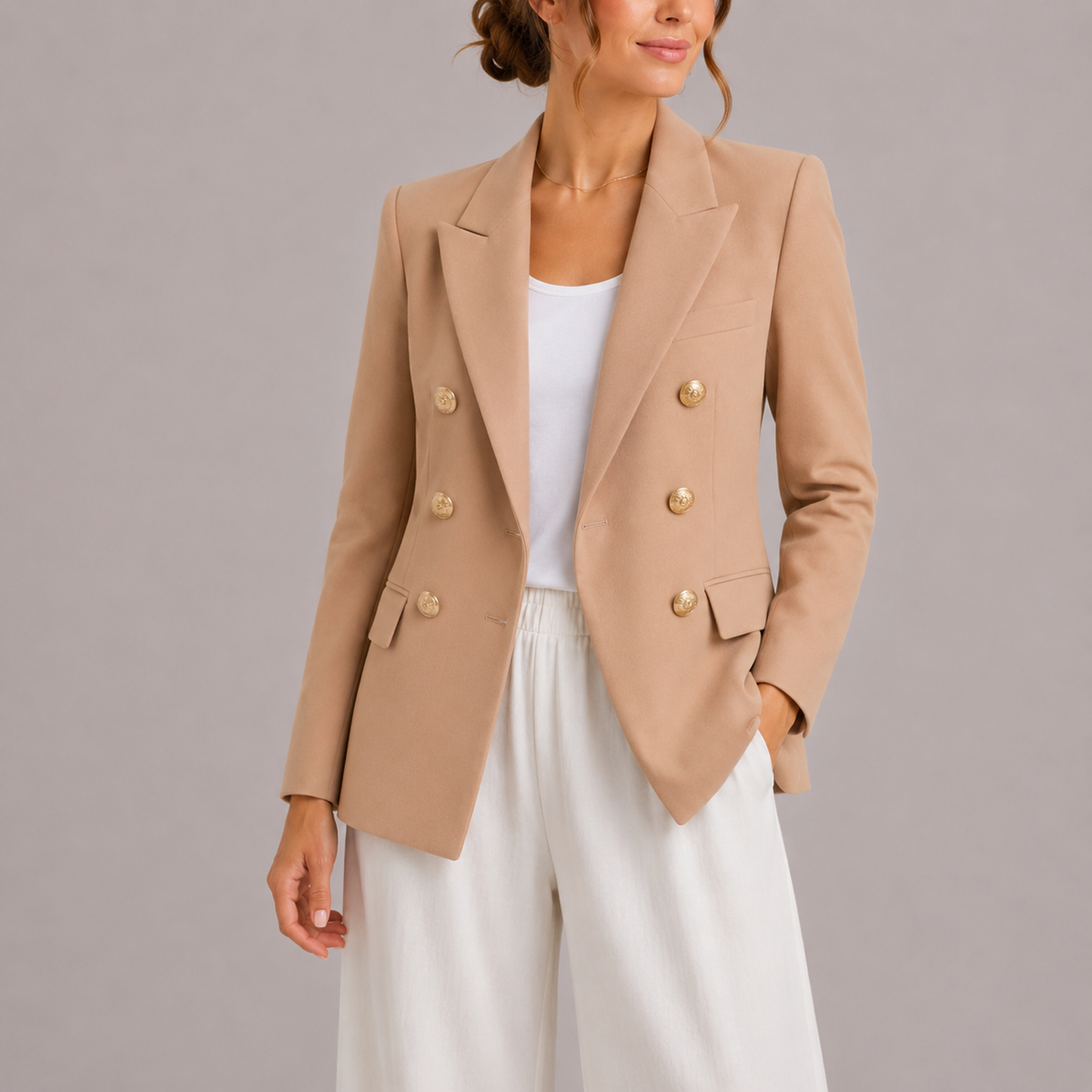 Women's Elegant Double-Breasted Blazer with Gold Buttons – Classic Jacket-Edit Velvet