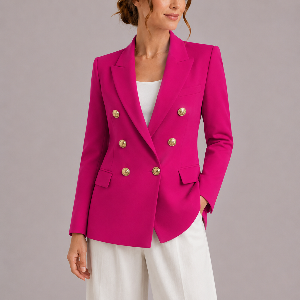 Women's Elegant Double-Breasted Blazer with Gold Buttons – Classic Jacket-Edit Velvet