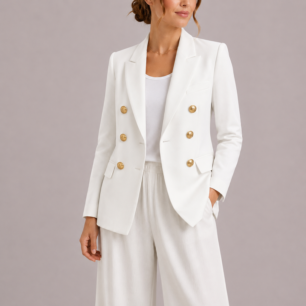 Women's Elegant Double-Breasted Blazer with Gold Buttons – Classic Jacket-Edit Velvet