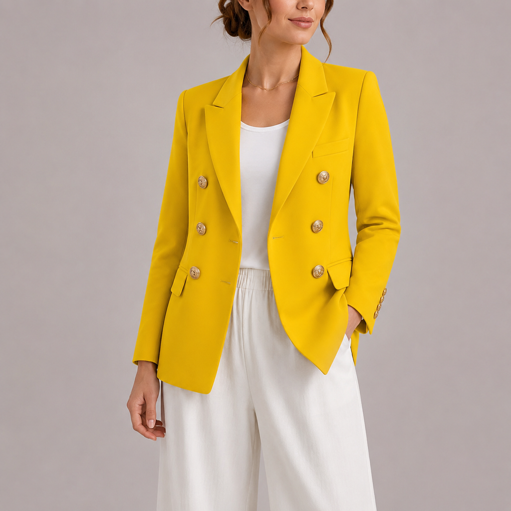 Women's Elegant Double-Breasted Blazer with Gold Buttons – Classic Jacket-Edit Velvet