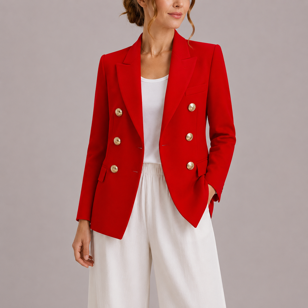 Women's Elegant Double-Breasted Blazer with Gold Buttons – Classic Jacket-Edit Velvet