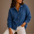 Women's Knit Cardigan - Collared Button-Up Relaxed Style-Edit Velvet