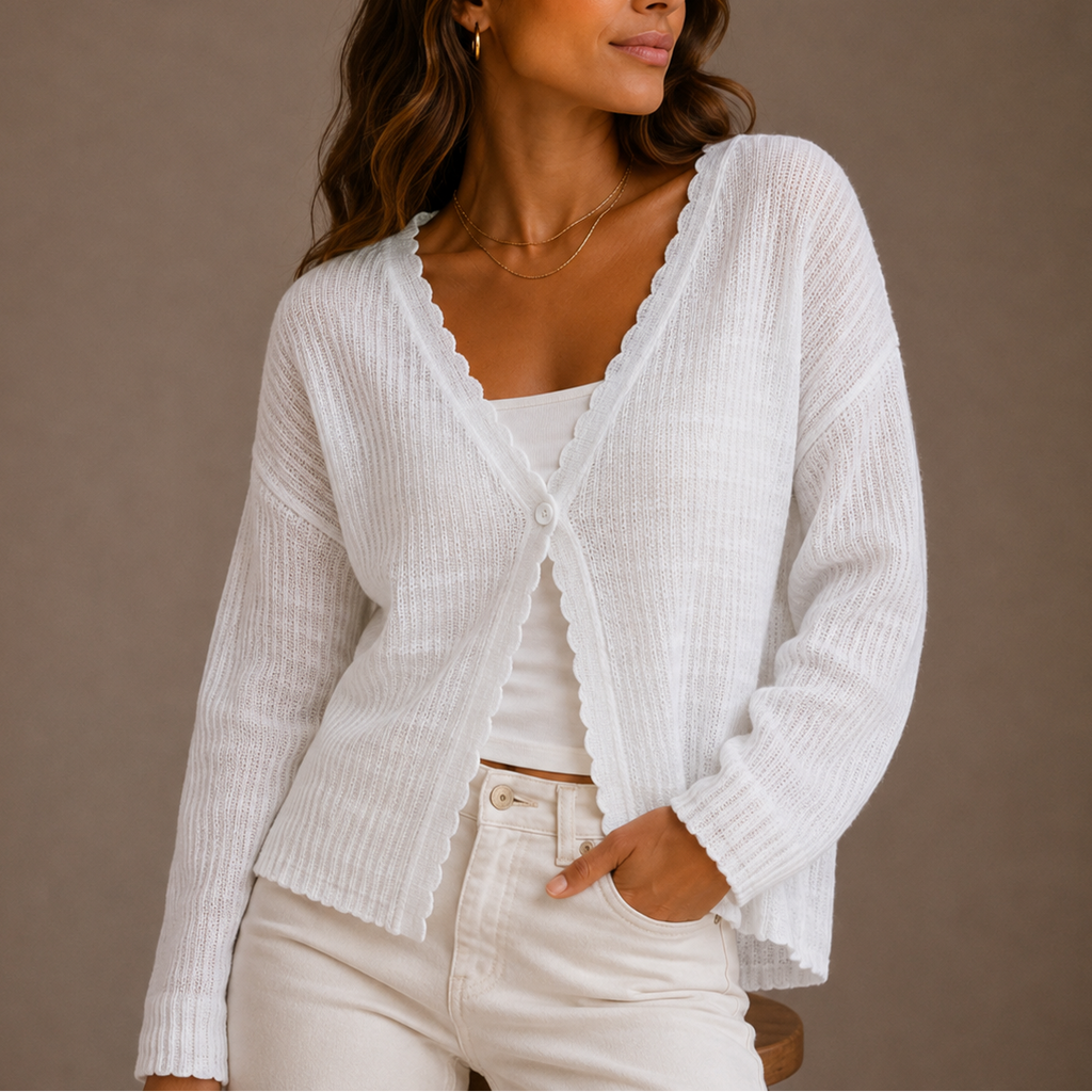 Women's Lightweight V-Neck Knit Cardigan with Button-Up Design-Edit Velvet