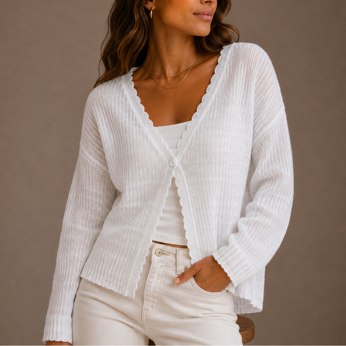 Women's Lightweight V-Neck Knit Cardigan with Button-Up Design-Edit Velvet