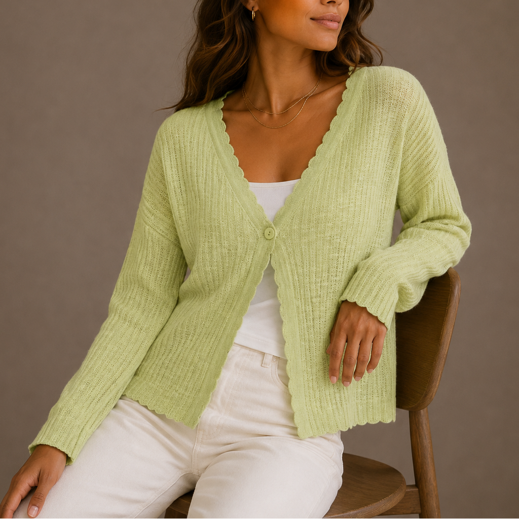 Women's Lightweight V-Neck Knit Cardigan with Button-Up Design-Edit Velvet