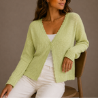 Women's Lightweight V-Neck Knit Cardigan with Button-Up Design-Edit Velvet