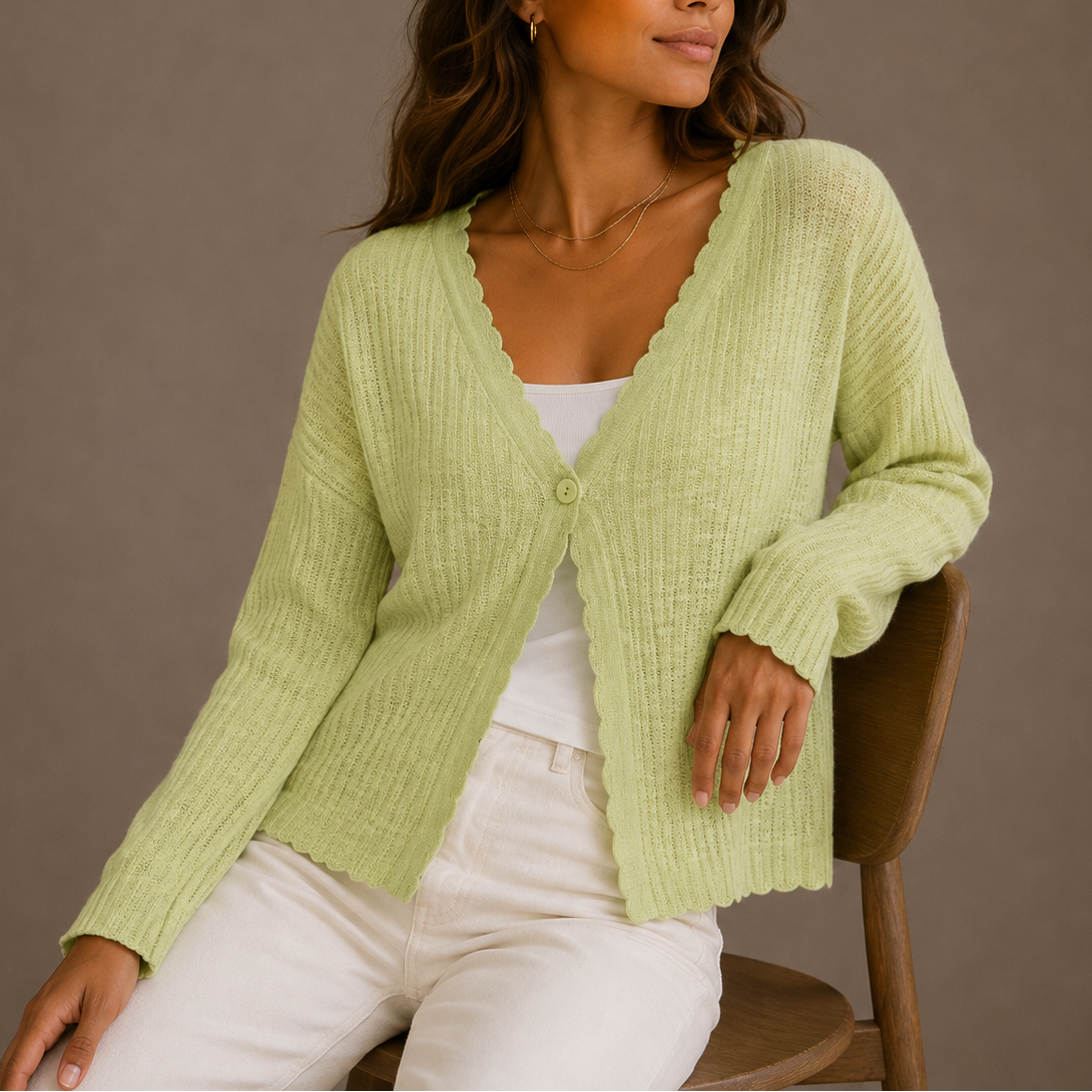 Women's Lightweight V-Neck Knit Cardigan with Button-Up Design-Edit Velvet