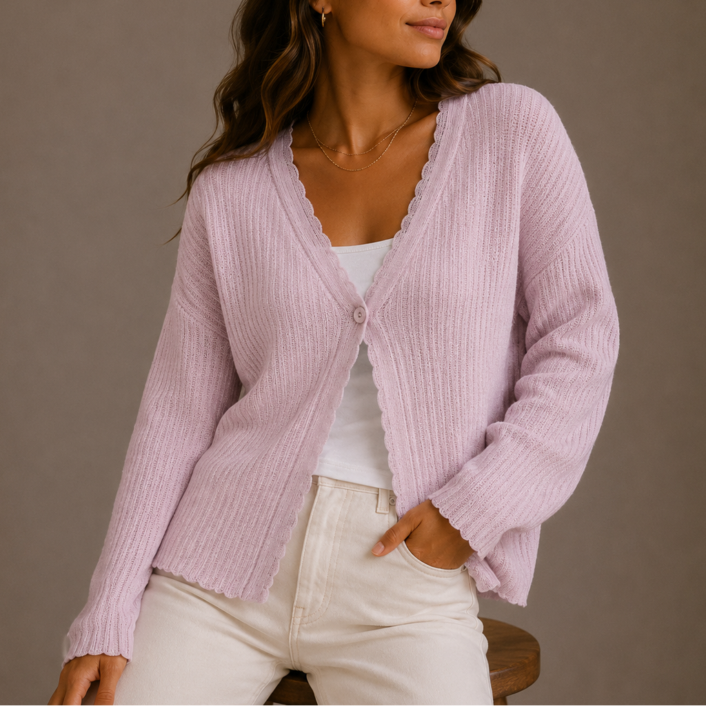 Women's Lightweight V-Neck Knit Cardigan with Button-Up Design-Edit Velvet