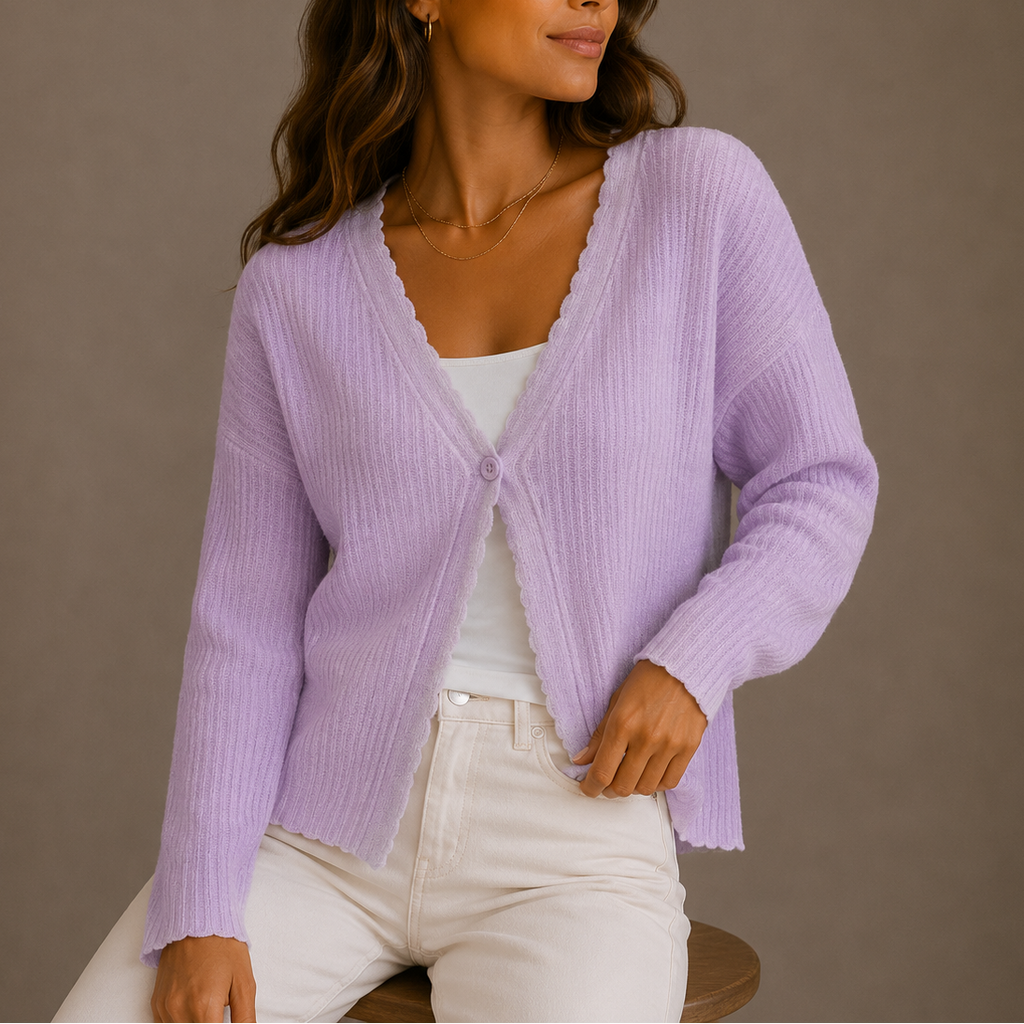 Women's Lightweight V-Neck Knit Cardigan with Button-Up Design-Edit Velvet