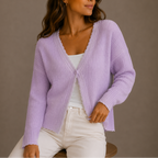 Women's Lightweight V-Neck Knit Cardigan with Button-Up Design-Edit Velvet