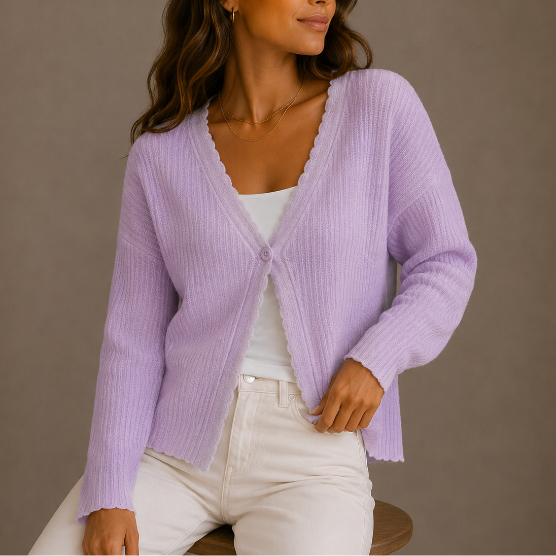Women's Lightweight V-Neck Knit Cardigan with Button-Up Design-Edit Velvet