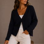Women's Lightweight V-Neck Knit Cardigan with Button-Up Design-Edit Velvet