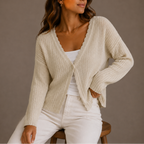 Women's Lightweight V-Neck Knit Cardigan with Button-Up Design-Edit Velvet