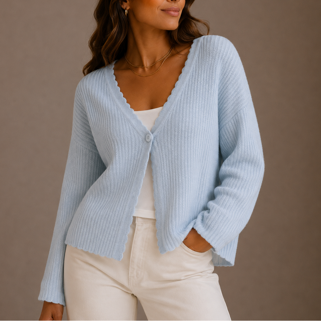 Women's Lightweight V-Neck Knit Cardigan with Button-Up Design-Edit Velvet