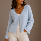 Women's Lightweight V-Neck Knit Cardigan with Button-Up Design-Edit Velvet