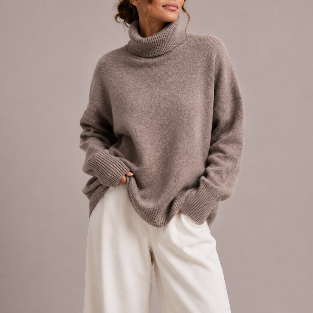 Women's Oversized Turtleneck Sweater – Cozy Knit Jumper-Edit Velvet