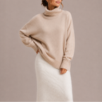 Women's Oversized Turtleneck Sweater – Cozy Knit Jumper-Edit Velvet