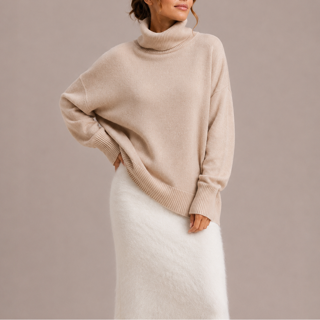Women's Oversized Turtleneck Sweater – Cozy Knit Jumper-Edit Velvet