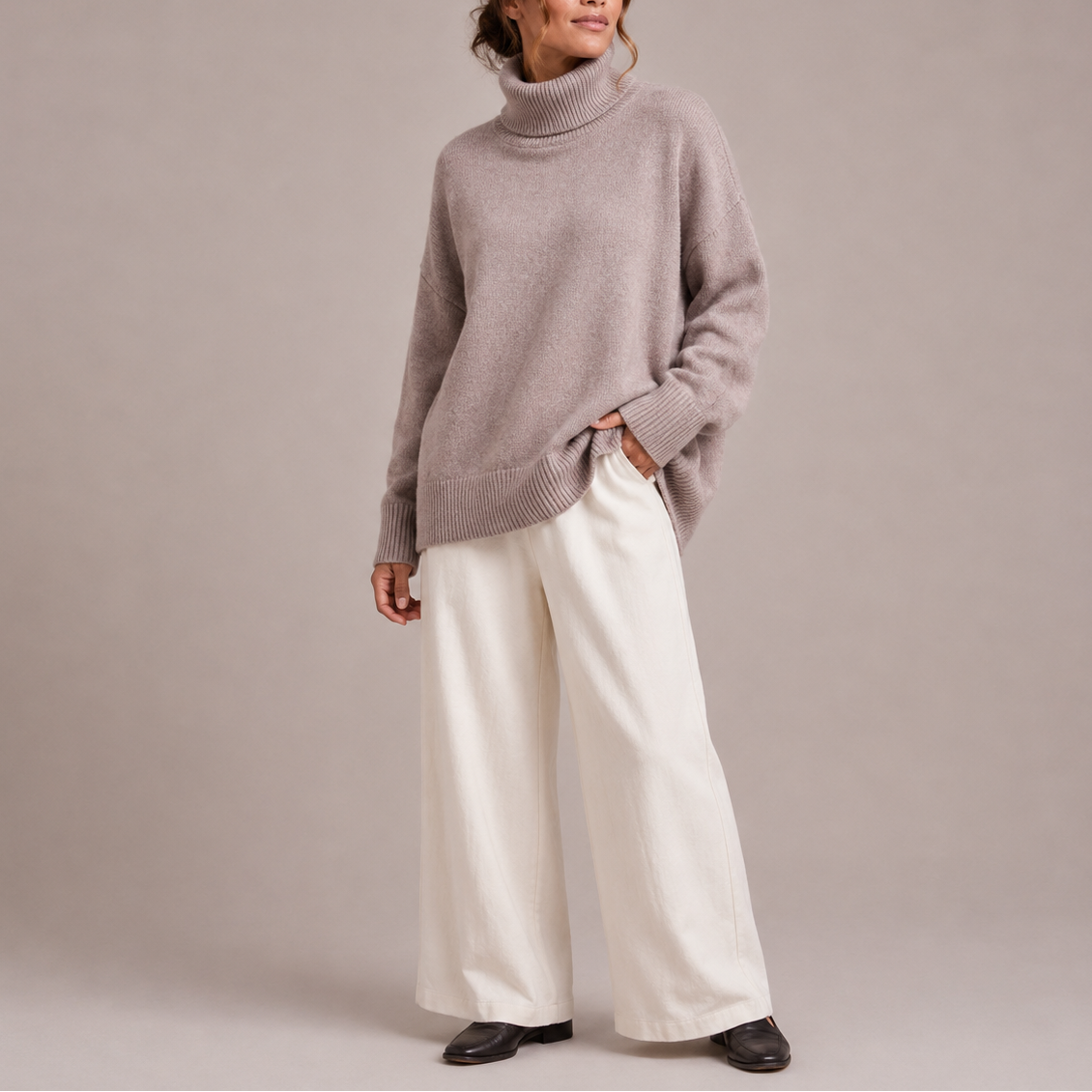 Women's Oversized Turtleneck Sweater – Cozy Knit Jumper-Edit Velvet