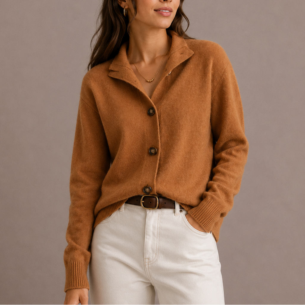 Women's Soft Button-Up Collared Knit Cardigan-Edit Velvet