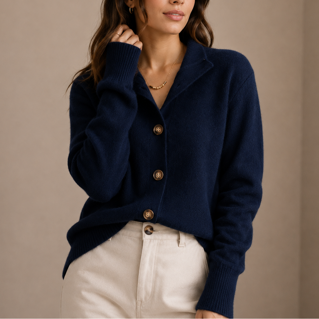 Women's Soft Button-Up Collared Knit Cardigan-Edit Velvet