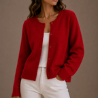 Women's Soft Button-Up Knit Cardigan with Long Sleeves-Edit Velvet