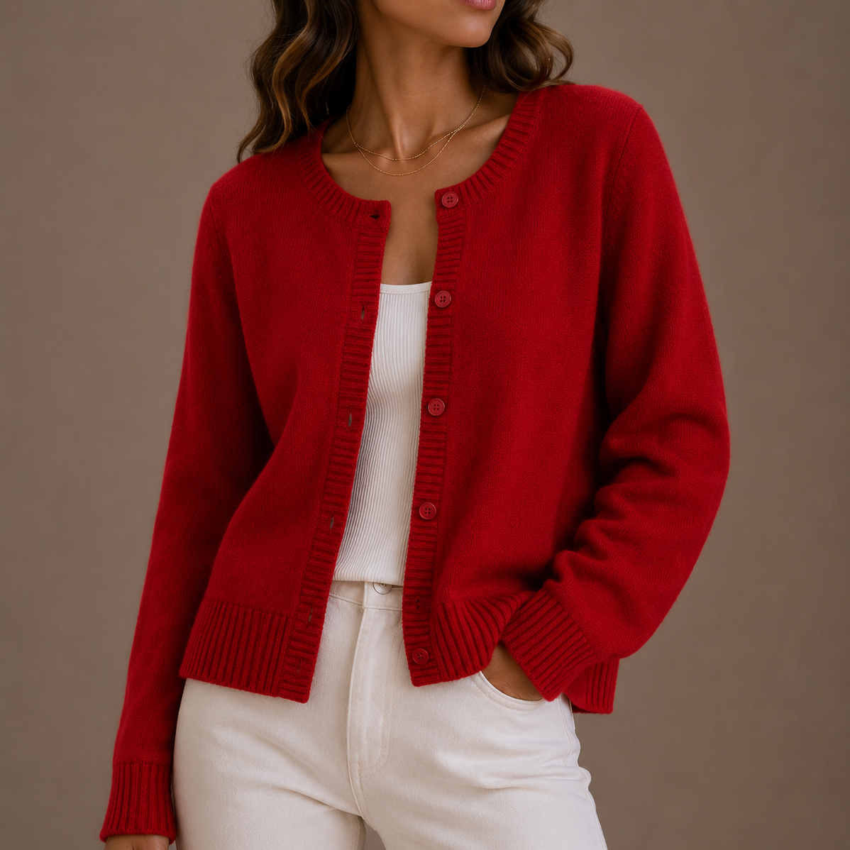 Women's Soft Button-Up Knit Cardigan with Long Sleeves-Edit Velvet