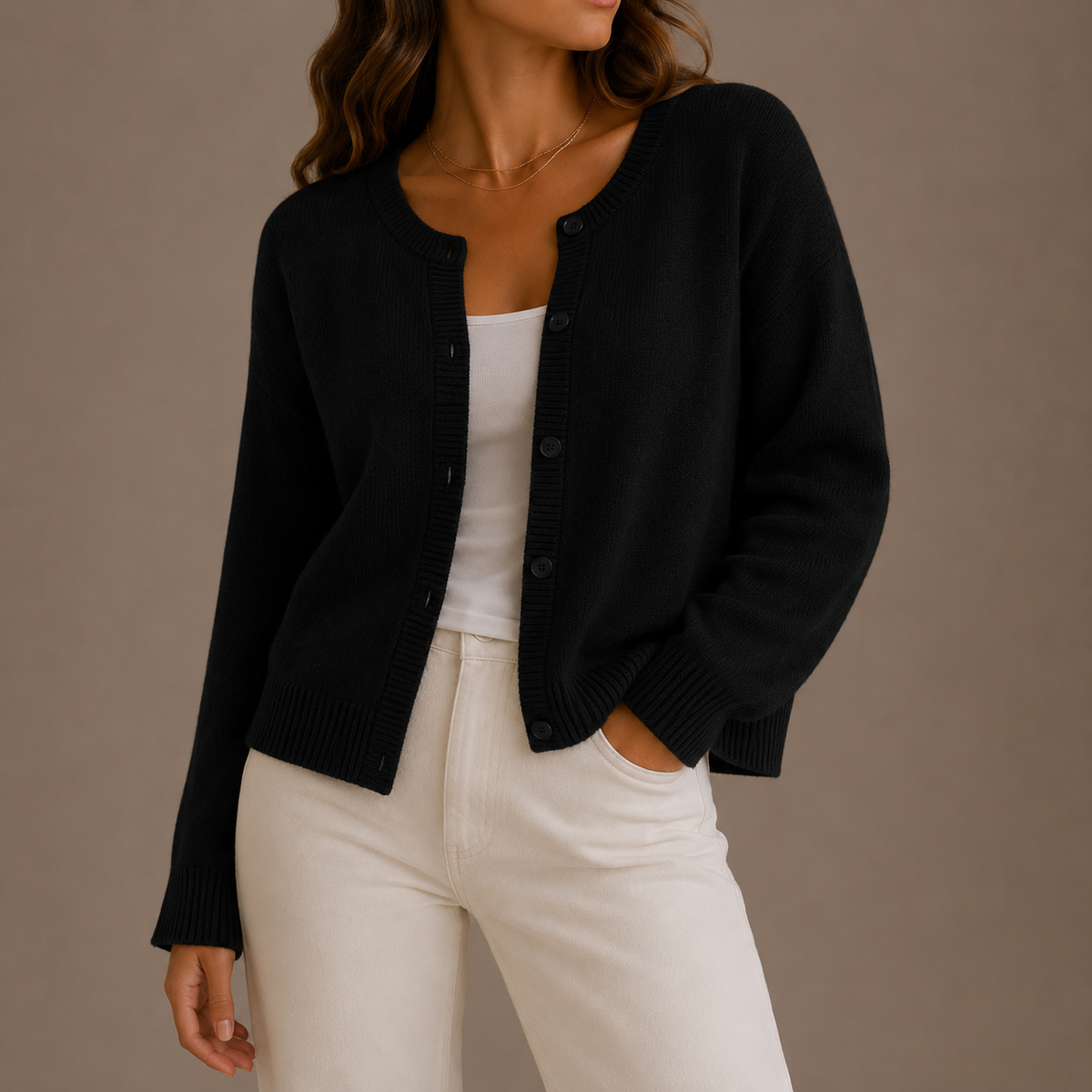 Women's Soft Button-Up Knit Cardigan with Long Sleeves-Edit Velvet