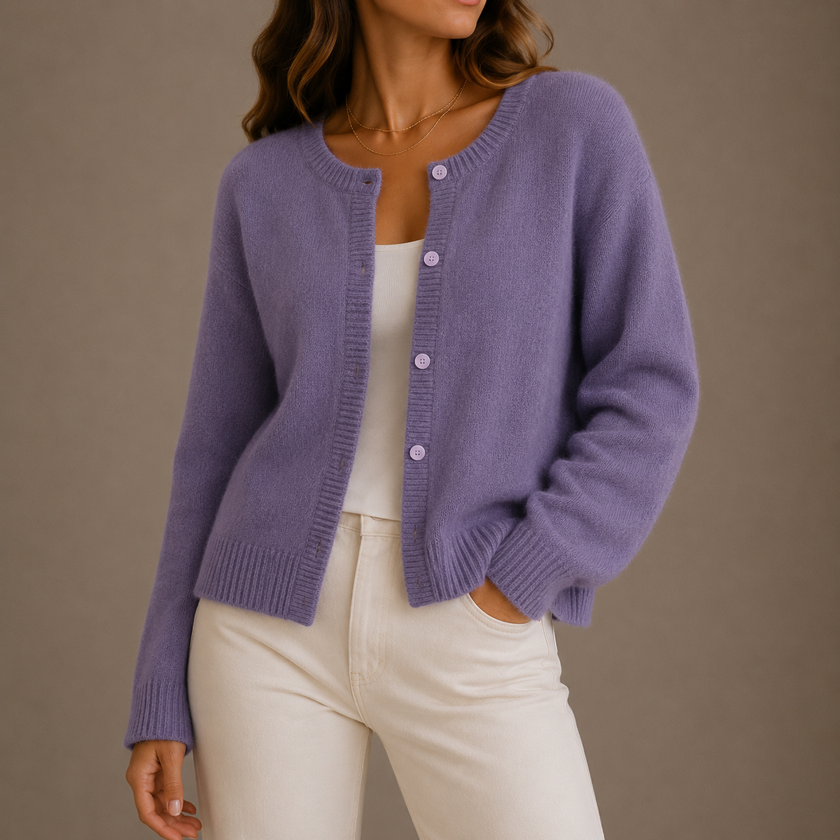 Women's Soft Button-Up Knit Cardigan with Long Sleeves-Edit Velvet