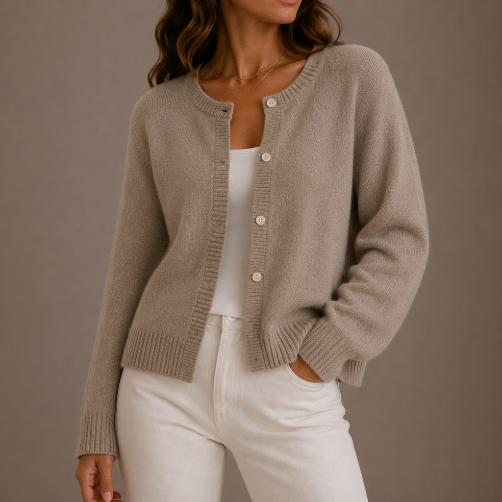 Women's Soft Button-Up Knit Cardigan with Long Sleeves-Edit Velvet