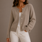 Women's Soft Button-Up Knit Cardigan with Long Sleeves-Edit Velvet