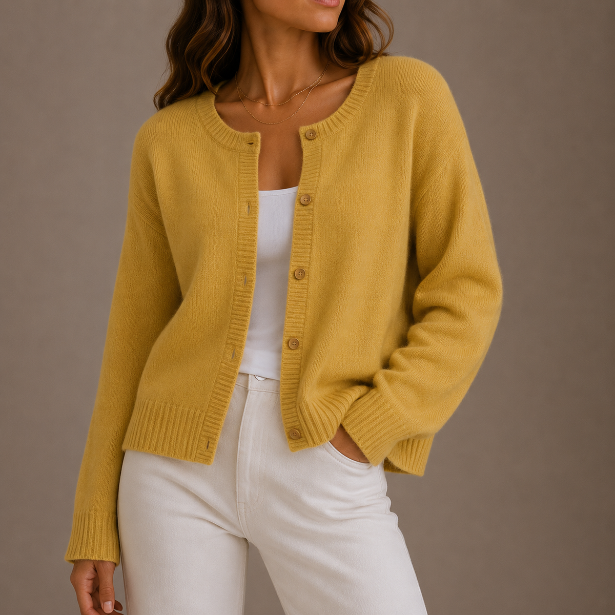 Women's Soft Button-Up Knit Cardigan with Long Sleeves-Edit Velvet
