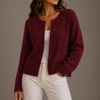 Women's Soft Button-Up Knit Cardigan with Long Sleeves-Edit Velvet