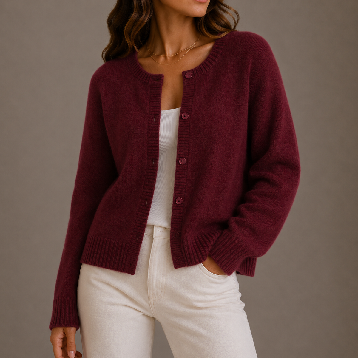 Women's Soft Button-Up Knit Cardigan with Long Sleeves-Edit Velvet