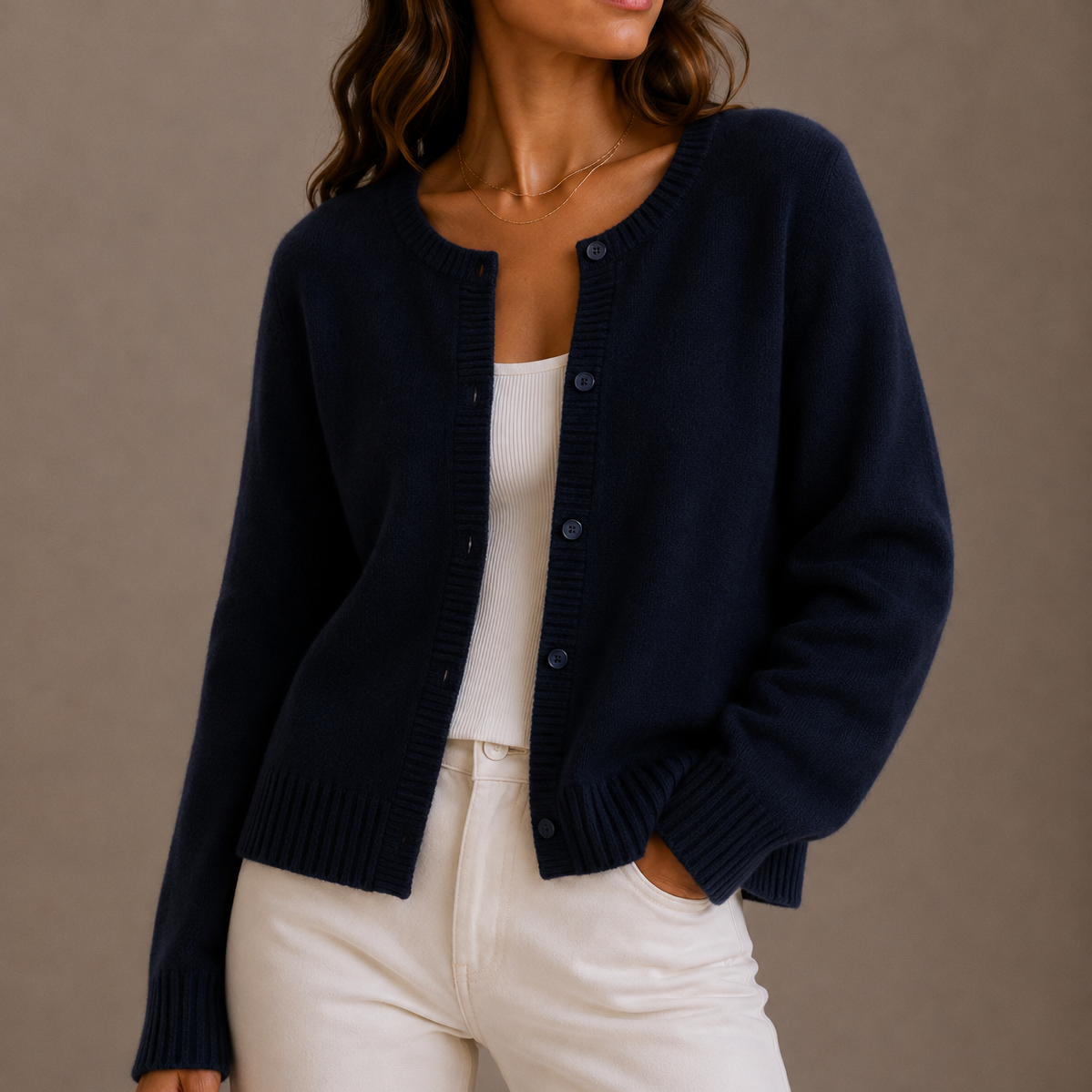 Women's Soft Button-Up Knit Cardigan with Long Sleeves-Edit Velvet
