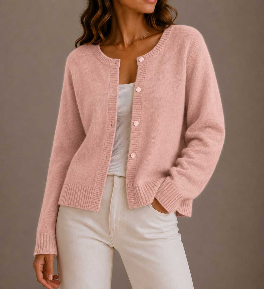 Women's Soft Button-Up Knit Cardigan with Long Sleeves-Edit Velvet