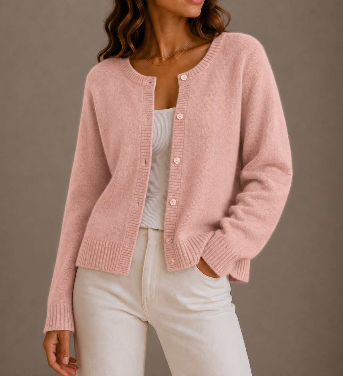 Women's Soft Button-Up Knit Cardigan with Long Sleeves-Edit Velvet