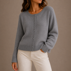 Women's Soft Button-Up Knit Cardigan with Long Sleeves-Edit Velvet
