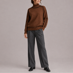 Women's Turtleneck Sweater – Contrast Trim Knit Top-Edit Velvet