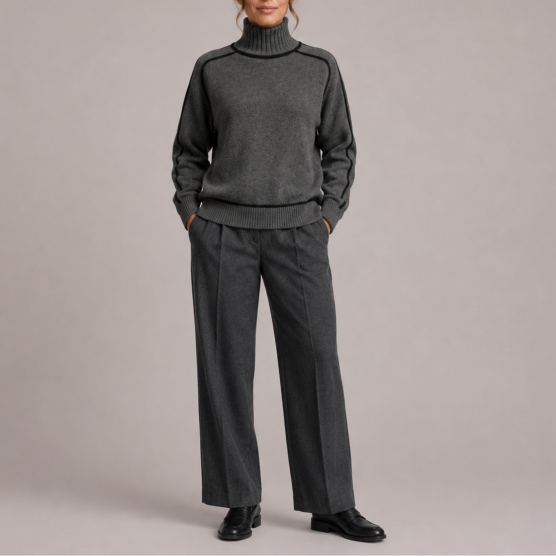Women's Turtleneck Sweater – Contrast Trim Knit Top-Edit Velvet