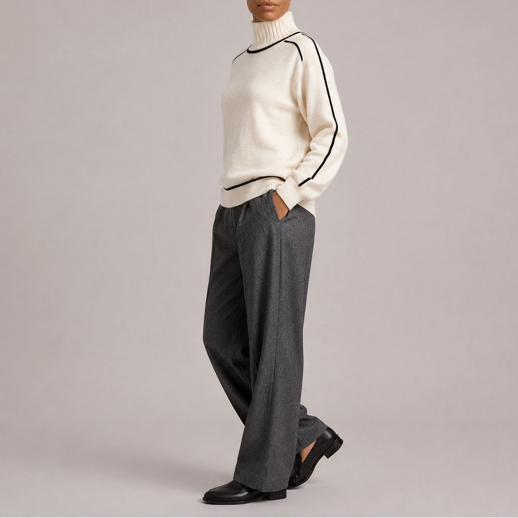 Women's Turtleneck Sweater – Contrast Trim Knit Top-Edit Velvet