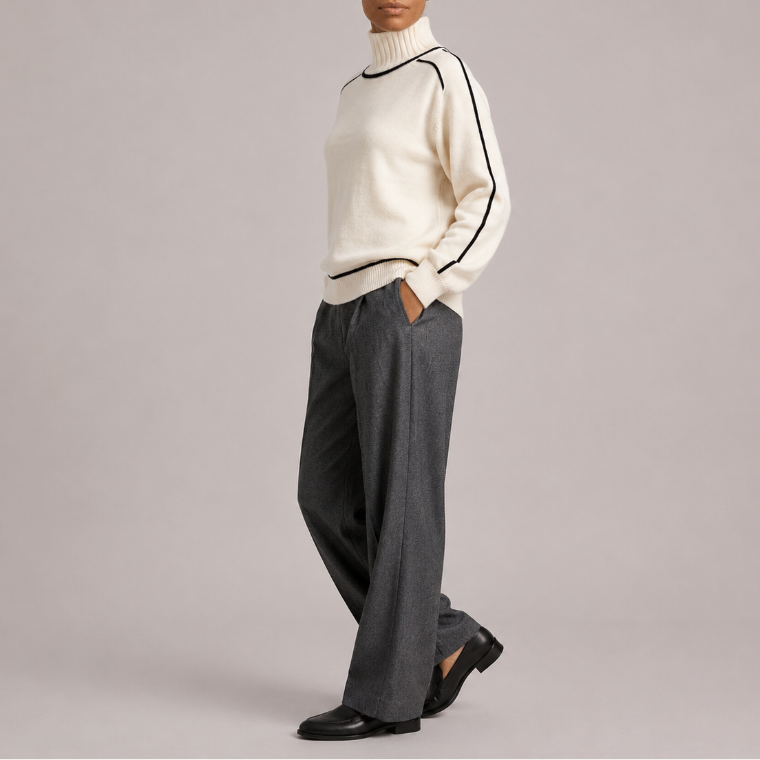 Women's Turtleneck Sweater – Contrast Trim Knit Top-Edit Velvet